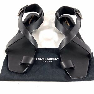 Saint Laurent Black Leather Toe Ring Sandals